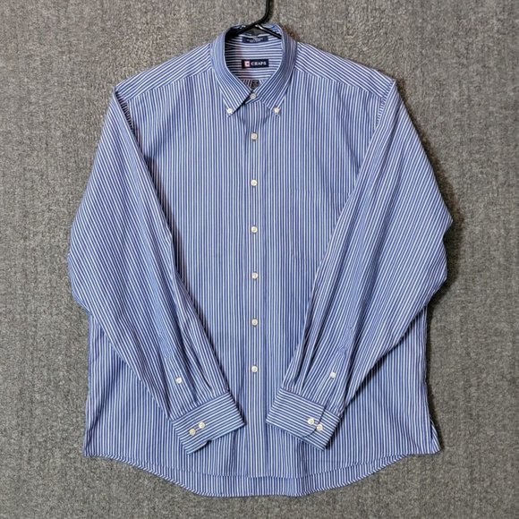 Chaps Ralph Lauren Shirt Mens XL 17 - 17 1/2 Blue Stripe Long Sleeve Button Down - Picture 1 of 12